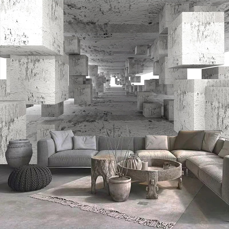3D Wallpaper Box Space Cement